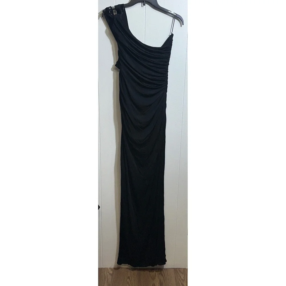 Tom Ford Black Ruched One‎ Shoulder Sequin Strap Evening Gown ABJ855 Size 42 IT